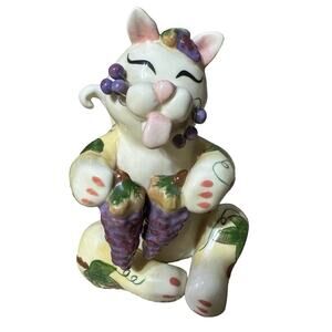 VERY RARE Amy Lacombe Whimsiclay GRAPE CAT Figurine Annaco Creations Retired